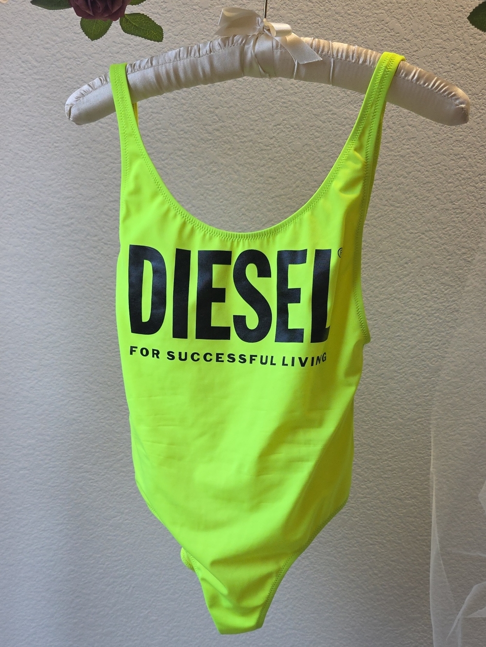 Diesel Neon Yellow One-Piece Swimsuit with Black Logo